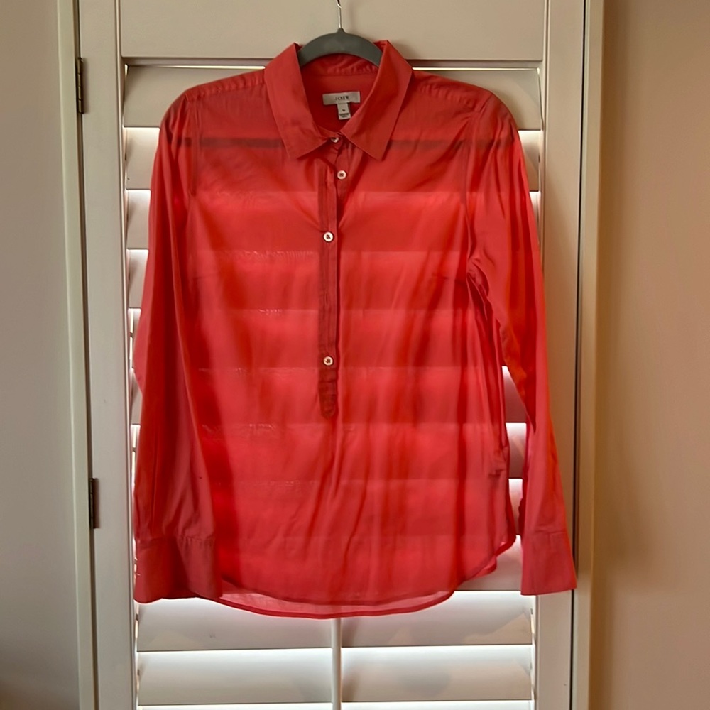 J Crew coral 3/4 button down shirt.